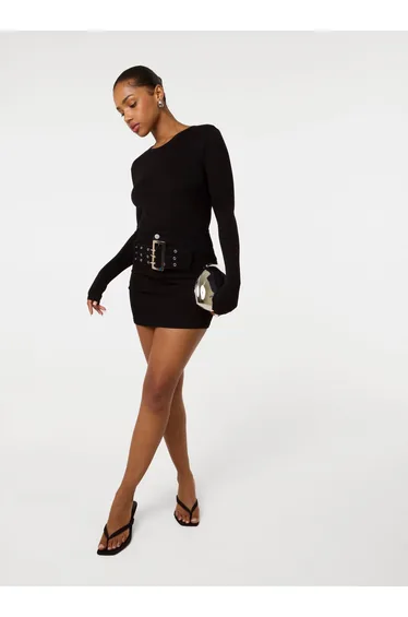 Denim Belted Mini Skirt