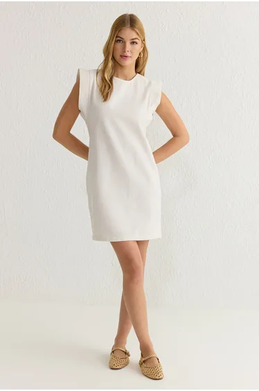 Ecru Plain A Cut Mini Woven Dress