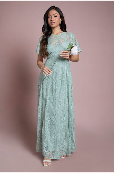 Petite Angel Sleeve Lace Bridesmaid Dress