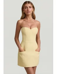 Sweetheart-Neck Strapless Structured Mini Dress in Pastel Yellow - 1