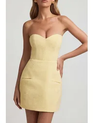 Sweetheart-Neck Strapless Structured Mini Dress in Pastel Yellow - 2