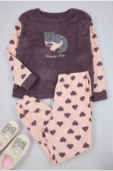 Smoked Heart Sleep Band Fleece Knitted Pajama Set