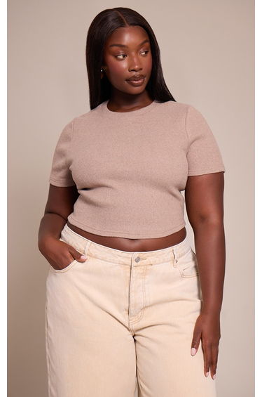 Plus Oatmeal Soft Touch Rib Crop Top