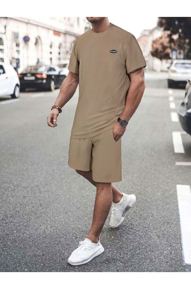Men Solid Textured Short Sleeve Shirt and Shorts Co-Ords