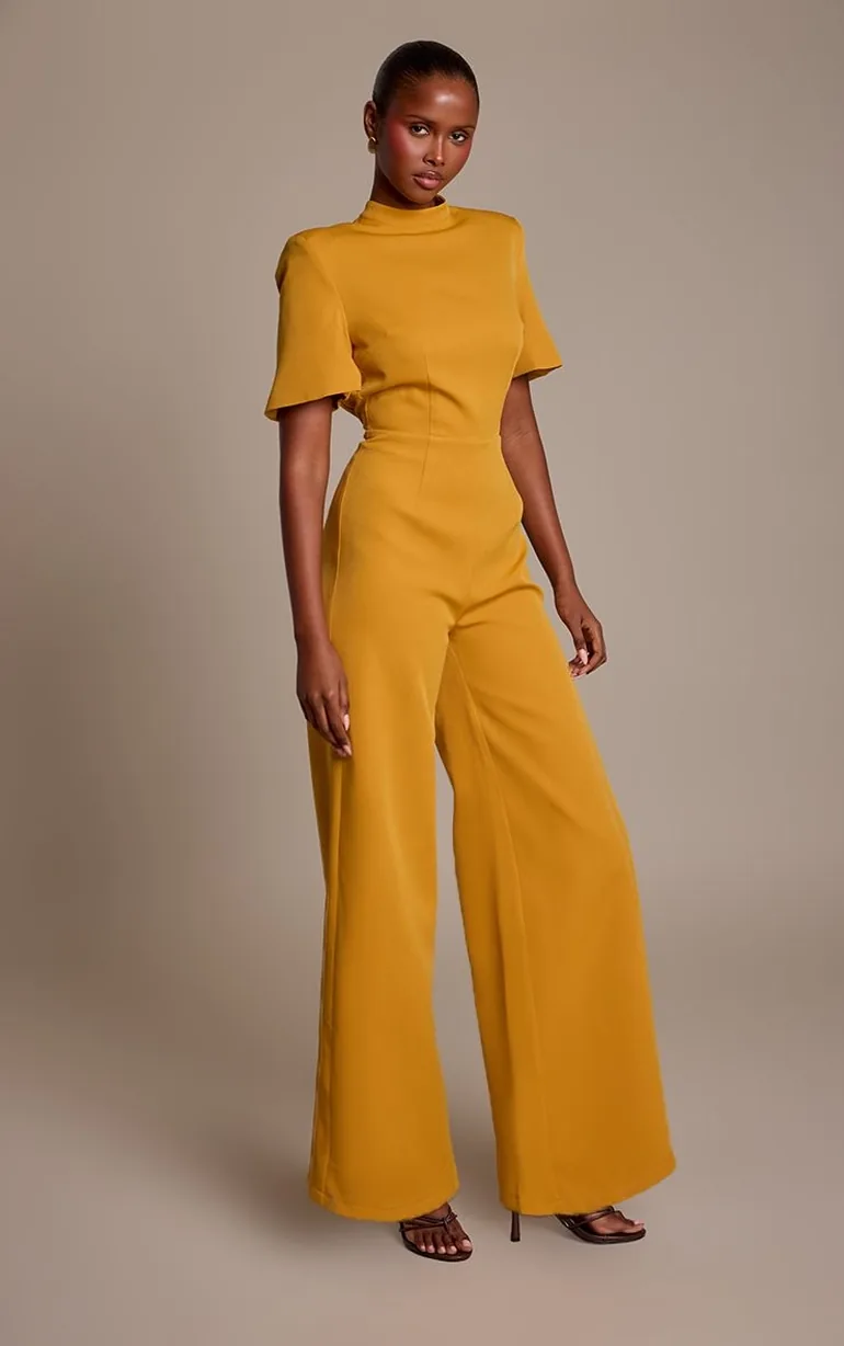 Mustard Tailored Short Sleeve Jumpsuit - 2