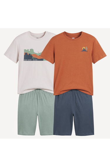 Cotton Pyjama Shorts, Cactus and Landscape Patterns, Set of 2