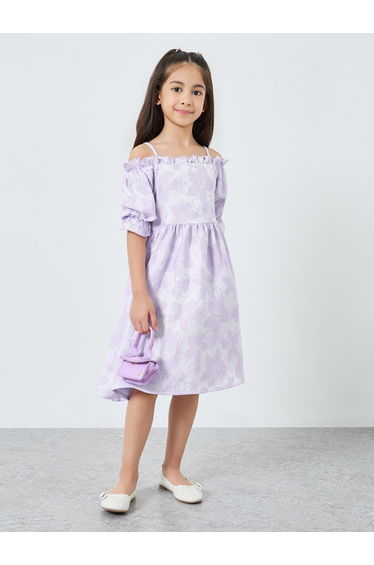 Girls Lilac Floral A-Line Dress
