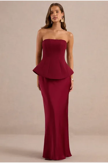 Ohio | Burgundy Strapless Corset Maxi Dress