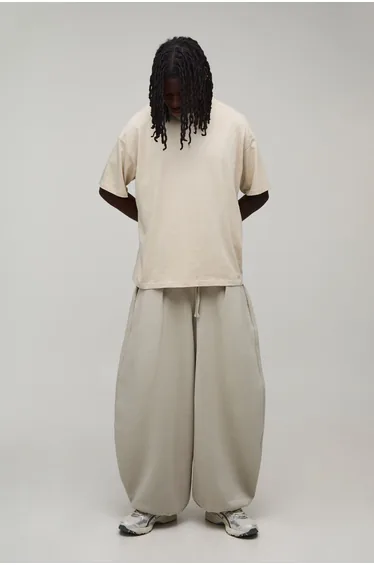 Balloon Fit Pleated Jogger - stone