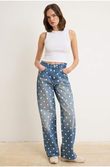 Blue High Waist Wide Leg Jeans