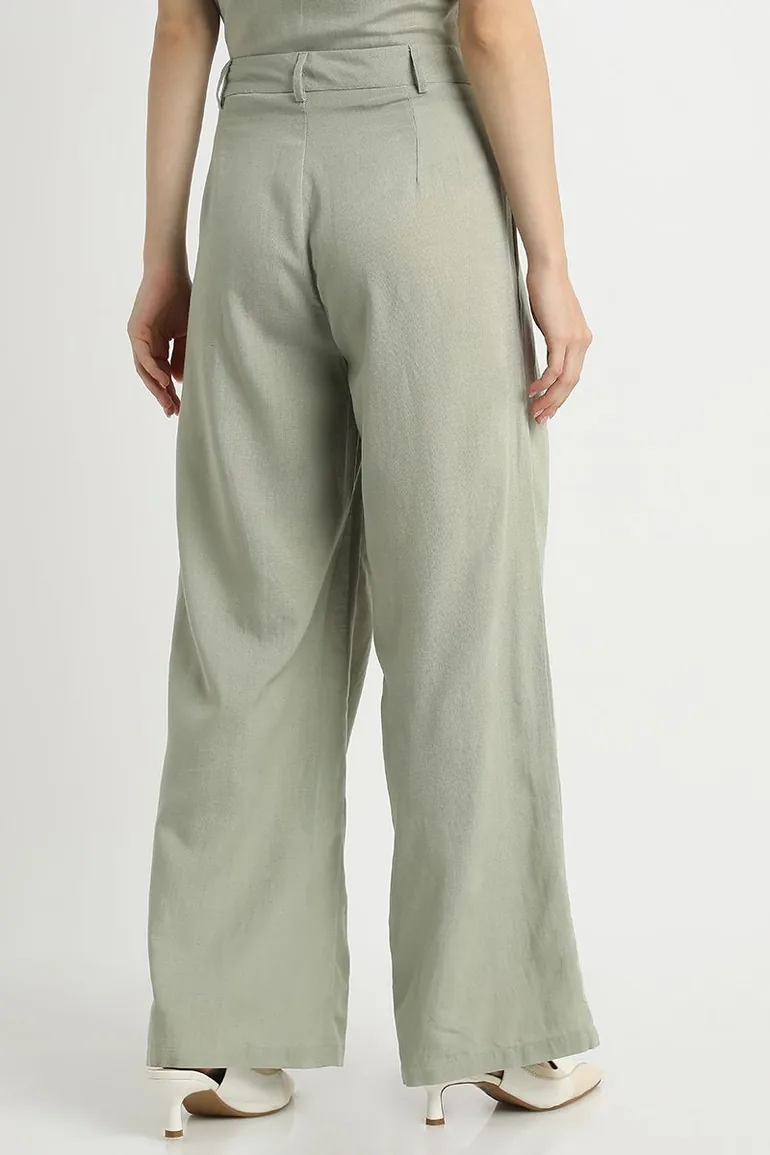 Womens Flowy Wide-Leg Pants  Solid Color with Front Pleats - 1