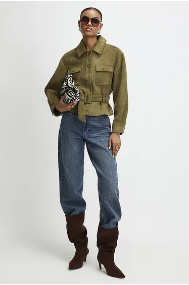 Khaki Belted Faux Suede Belted Jacket