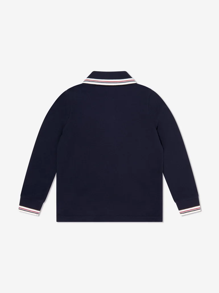 Moncler Enfant Boys Cotton Long Sleeve Polo Shirt in Navy - 1