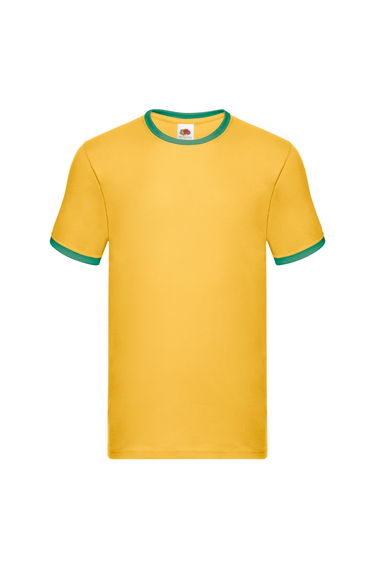Fruit of the Loom Mens Ringer Contrast T-Shirt - Sunflower/Kelly Green