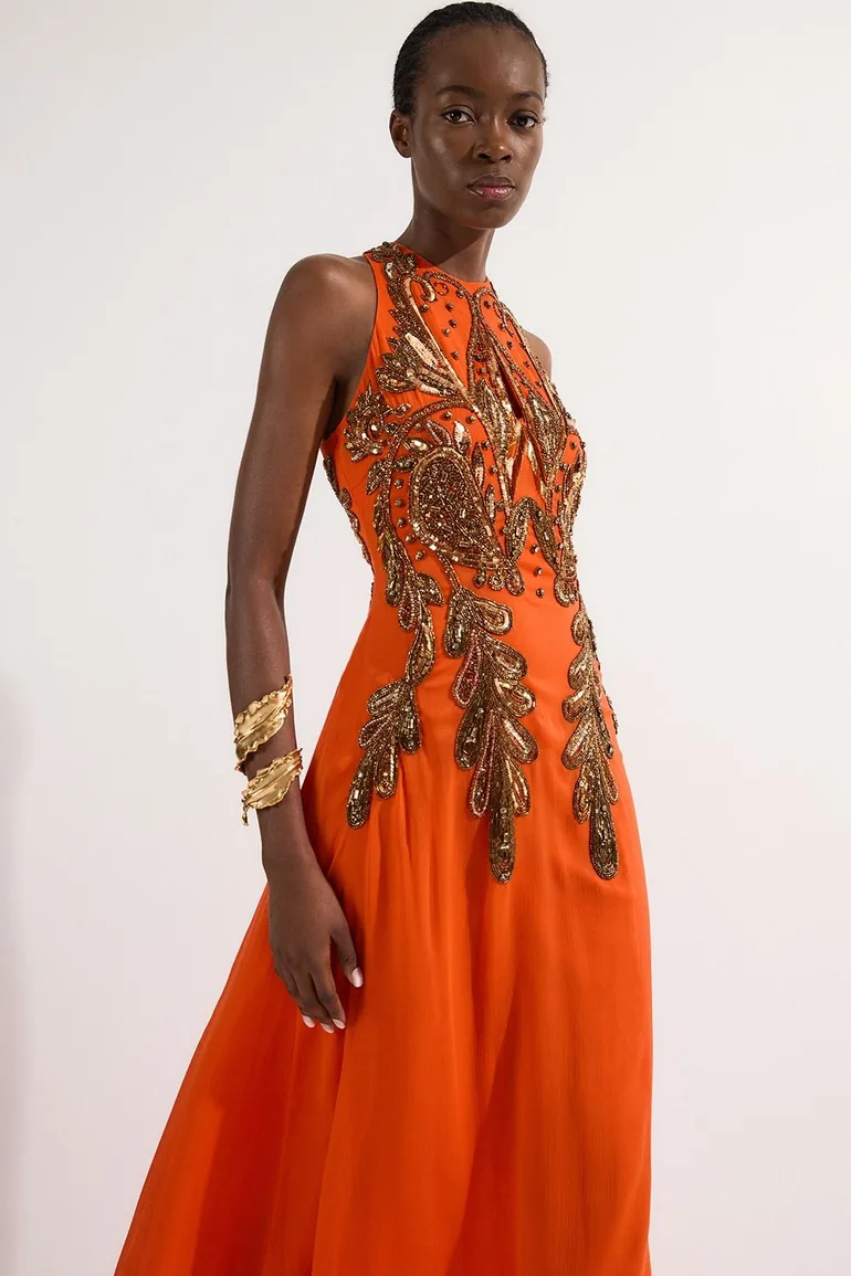 tall orange dress LTS Tall Women's Orange Button Detail Cotton Maxi Dress
