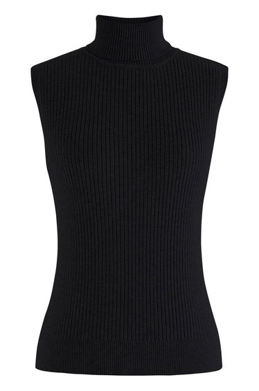 Turtleneck Soft Knit Sleeveless Top in Black