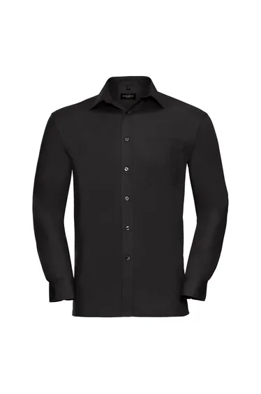 Russell Mens Long Sleeve Pure Cotton Work Shirt - Black