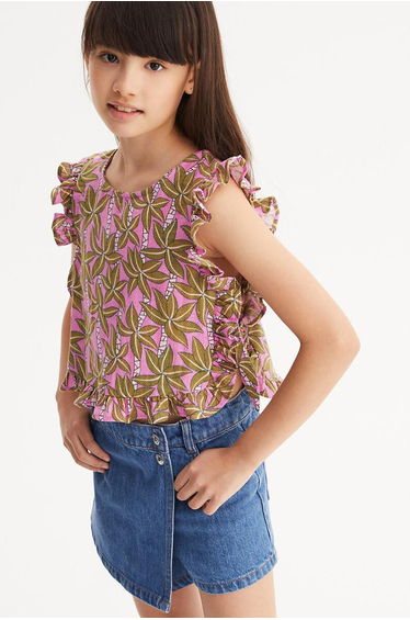 Printed Sleeveless Cropped Blouse