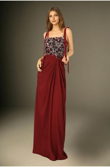 Crimson Bloom Gown Red Column Dress