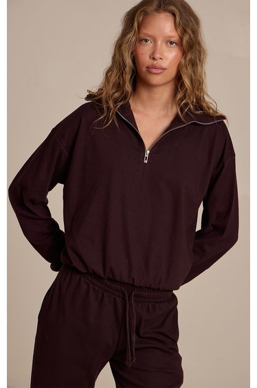 Dark Brown Quarter Zip Soft Touch Top