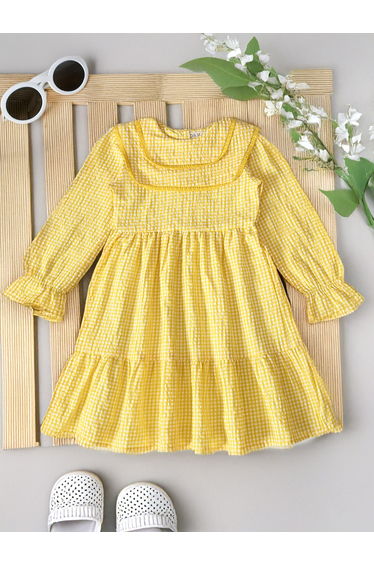 Gingham Print Tiered Knee-Length Dress