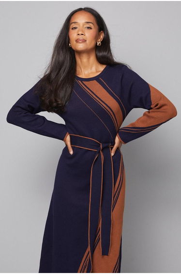 Asymmetric Jacquard Knitted Dress