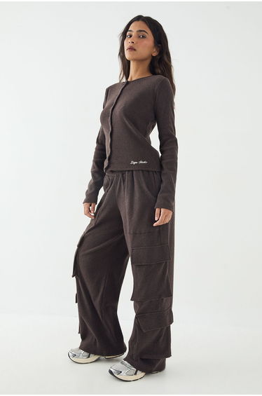 DSGN Studio Brushed Rib Cargo Jogger - chocolate