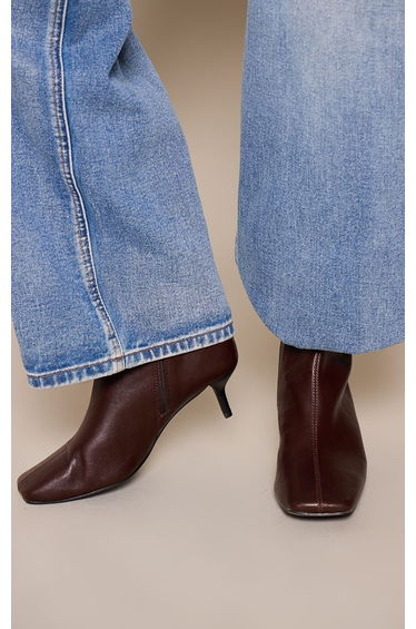 Chocolate Soft PU Snip Toe Kitten Heel Ankle Boot