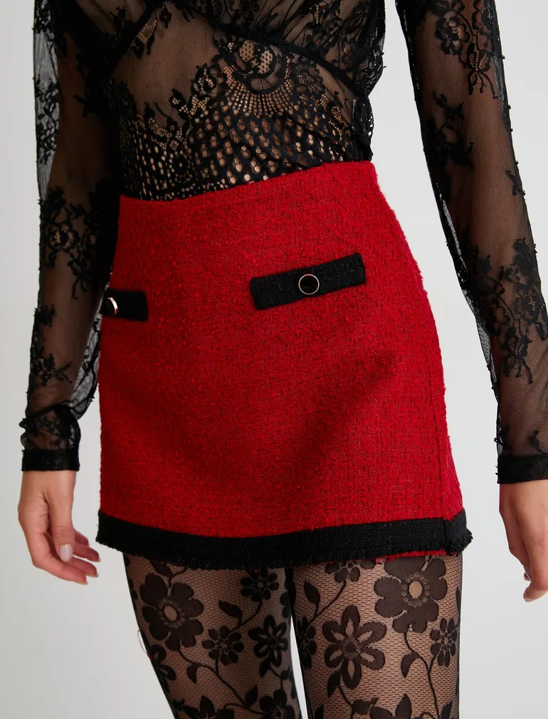Buttoned Medium Rise Mini Tweed Skirt - 4