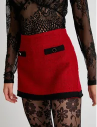 Buttoned Medium Rise Mini Tweed Skirt - 4