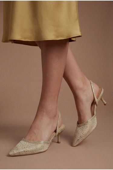 Trinity Embellished Slingback Kitten Heel Court Shoes
