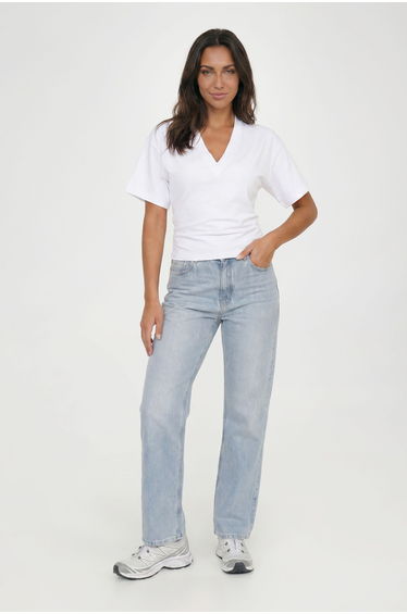 Petite V-Neck Cinched Waist T-Shirt - white
