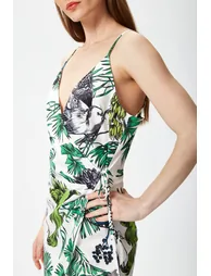 Women's Midi Dress in Floral and Bird Print with V Neck and Tie Waist Regular Fit. - 11