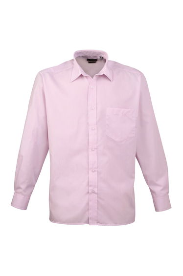 Premier Mens Long Sleeve Formal Plain Work Poplin Shirt - Pink