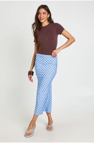 Polka Midi Skirt - blue