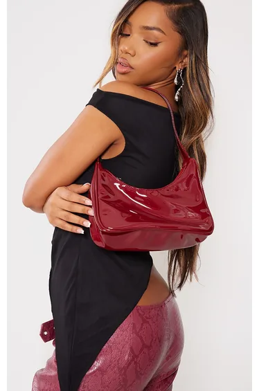 Cherry Red Crinkle PU Basic Shoulder Bag