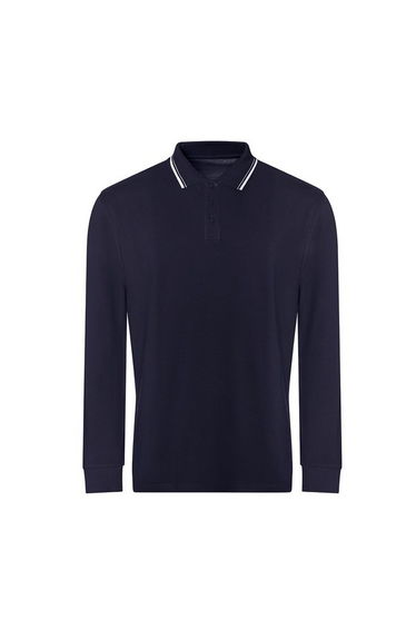 Awdis Mens Tipped Long-Sleeved Polo Shirt - Oxford Navy/White