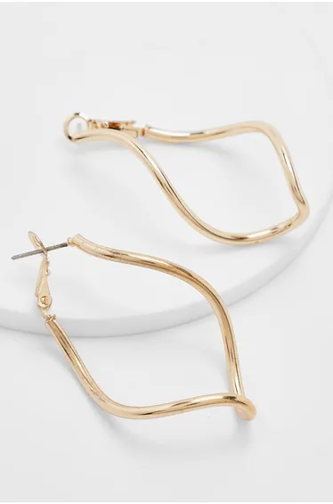 Wavy Shaped Earring Hoops - gold