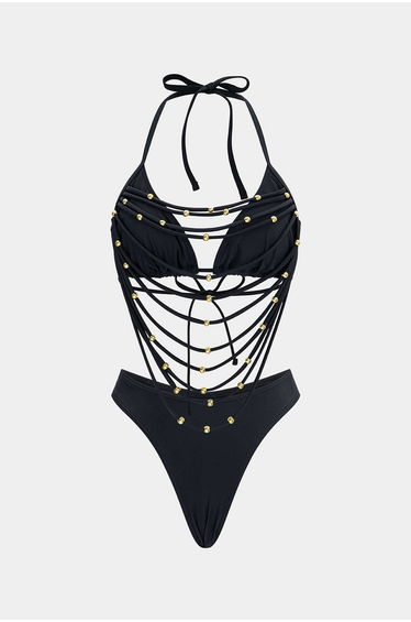Beaded Cut Out Tie-Up Bikini Set