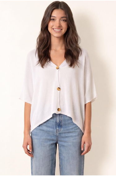 Thin Knit Button Front Boxy Cardigan