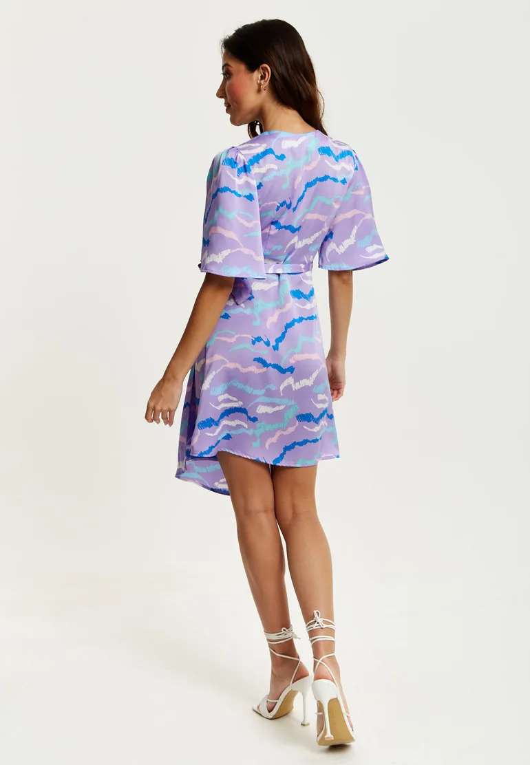 Women's Mini Dress in Lilac with Kimono Sleeves - 4