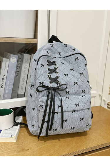 Bow Print Zip Closure Backpack