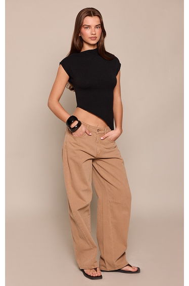 Black Asymmetric Hem Slouchy Striped Knitted Top