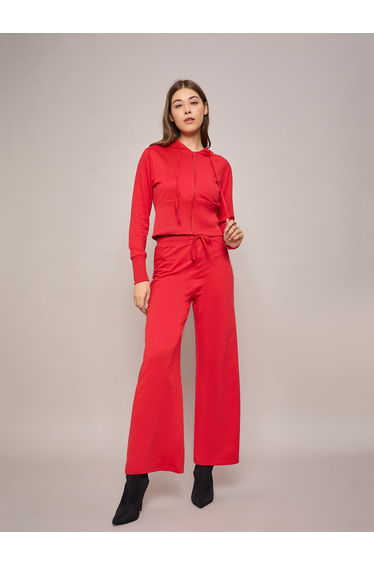 Terry Front Zipper Crop Hooded Jacket