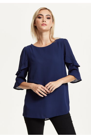 Navy Ruffle Sleeve Blouse product thumbnail 2