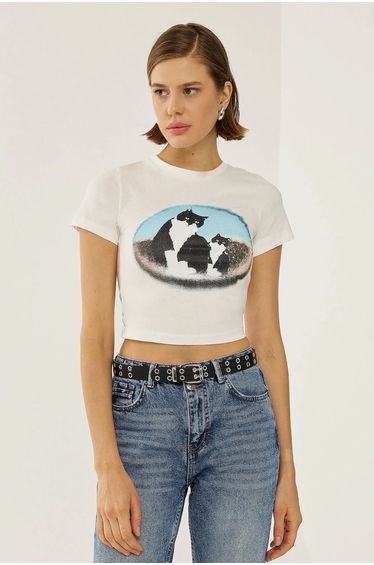 Printed Cotton Crop T-Shirt