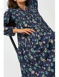 Printed V-Neck Maxi Dress with Buttons - 3