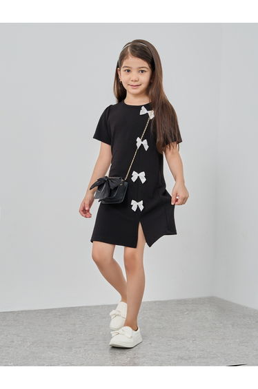 Bow Decoration Round Neck Dress