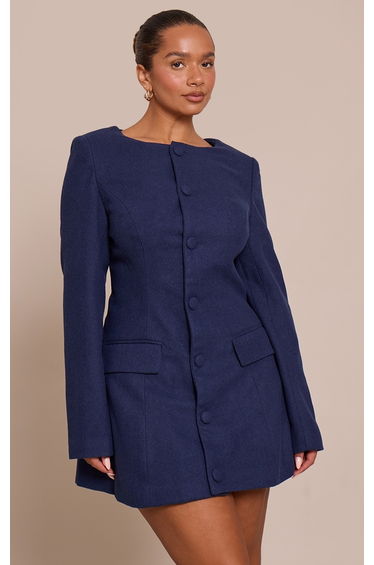 Shape Navy Wool-Look Button Front Blazer Dress