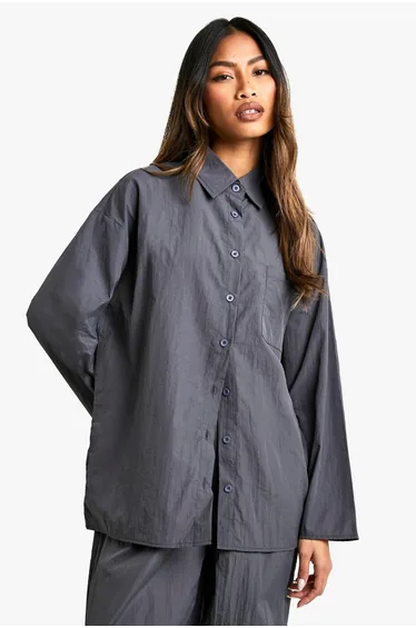Casual Woven Oversized Shirt - charcoal